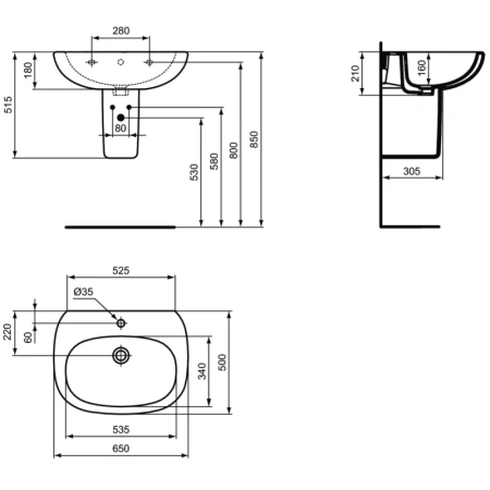раковина 65х50 см ideal standard tesi t351301