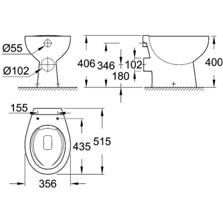 приставной безободковый унитаз grohe bau ceramic 39430000