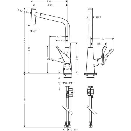 смеситель для кухни hansgrohe metris select m71 73820800, сталь