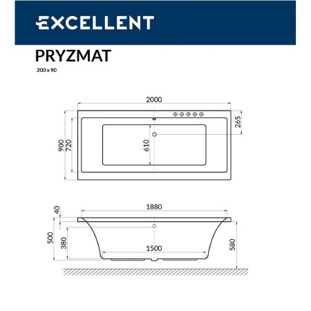 акриловая ванна excellent pryzmat 200x90 "relax" цвет бронза