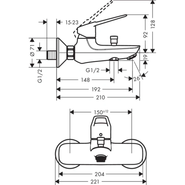 смеситель для ванны hansgrohe novus loop 71340000