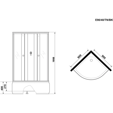 душевая кабина niagara eco 90x90 e90/40/tn/bk без гидромассажа