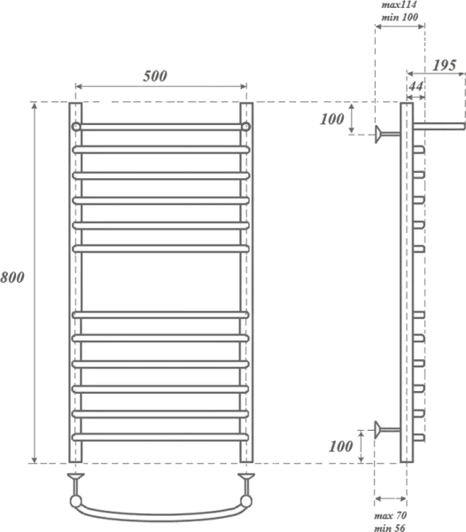 полотенцесушитель point альфа pn05158sp водяной, с полкой, 50x80 см, хром