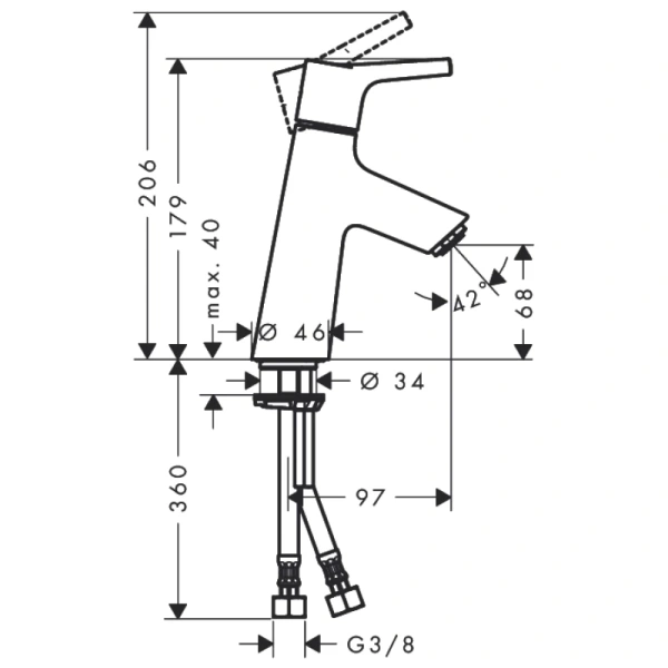 смеситель для раковины 80 без донного клапана hansgrohe talis s 72012000