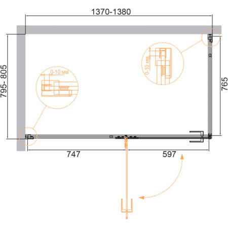 душевой уголок 138x80 cezares bellagio-ah-1-140/80-c-boro прозрачное