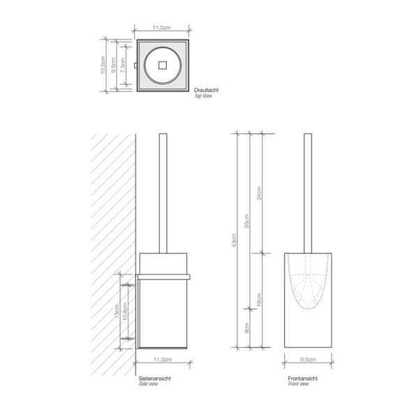 Decor Walther DW 6203 Туалетный ершик h44см, подвесной, фарфор, белый / хром