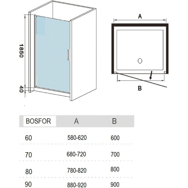 дверь для душевой кабины в нишу river bosfor 80 mt