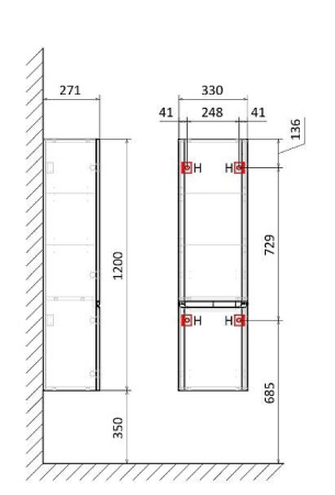 шкаф пенал aquame s4 33 aqm9004gm подвесной цвет серый