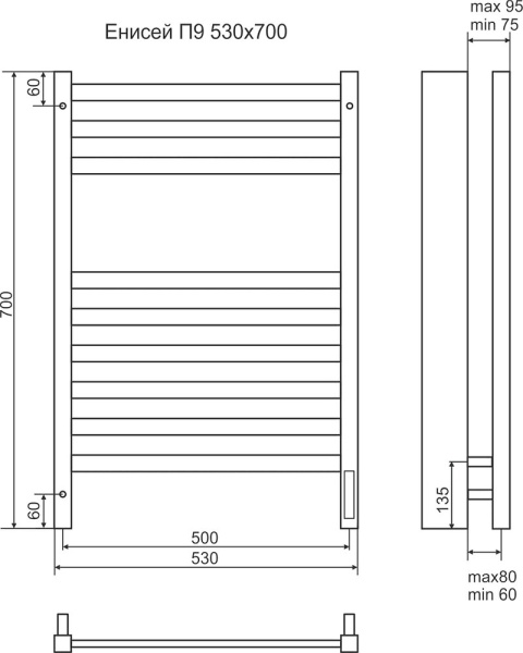 полотенцесушитель электрический terminus енисей п9 50х70, 4670078526281 sensor quick touch