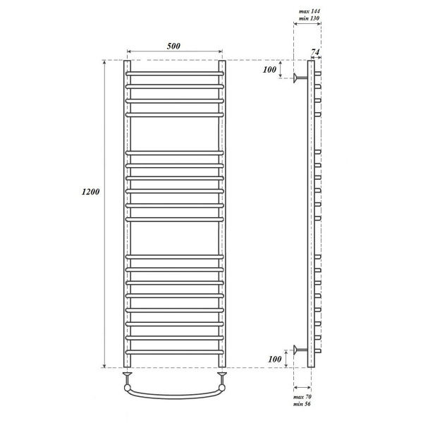 полотенцесушитель водяной point pn05152s п18 500x1200 цвет хром