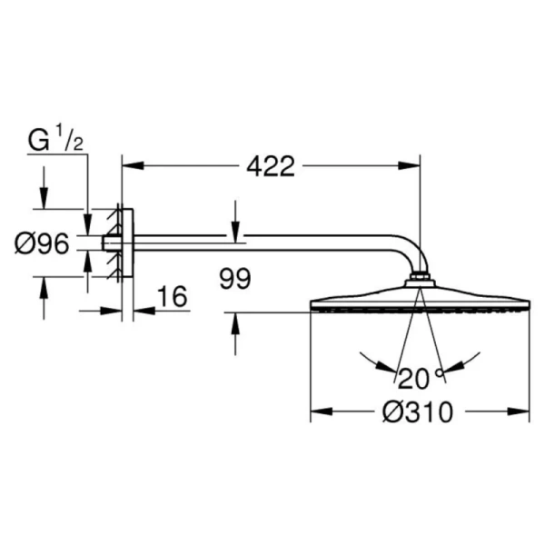 верхний душ grohe rainsхhower 22121kf0 310 мм, с кронштейном, черный матовый