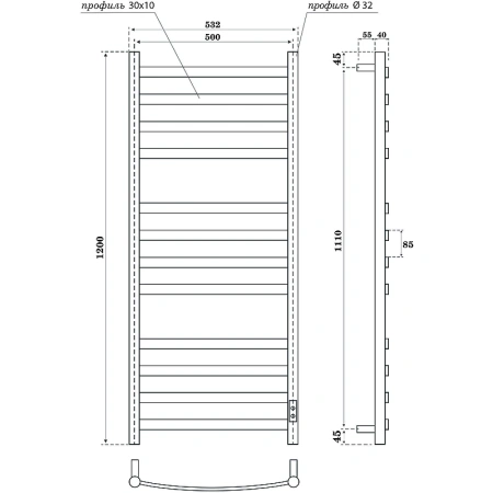 полотенцесушитель point антея п12 pn17852w электрический, диммер справа, 50x120 см, белый