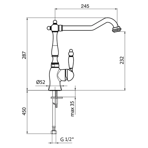 смеситель для кухни webert kitchen valentino va920302065 цвет бронза
