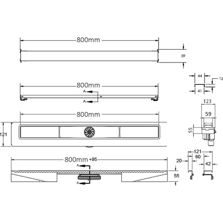 душевой лоток berges c1 norma 800 090039 с решеткой хром матовый