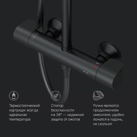 душевая система am.pm x-joy f0785a422 с термостатом, цвет черный матовый