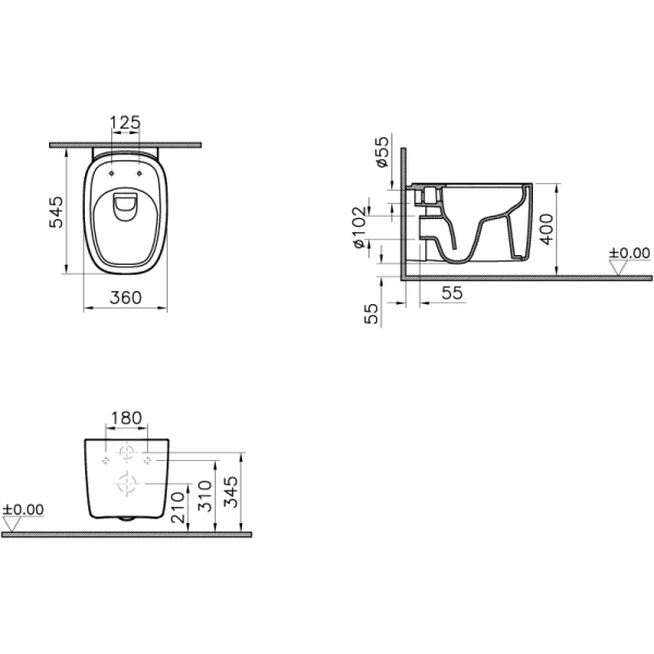 унитаз подвесной vitra plural rim-ex 7830b483-0075 без сиденья, цвет черный матовый