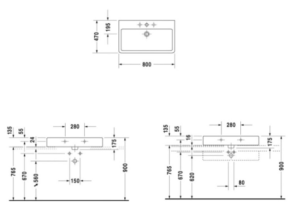 раковина накладная/подвесная 80 см duravit vero 0454800025