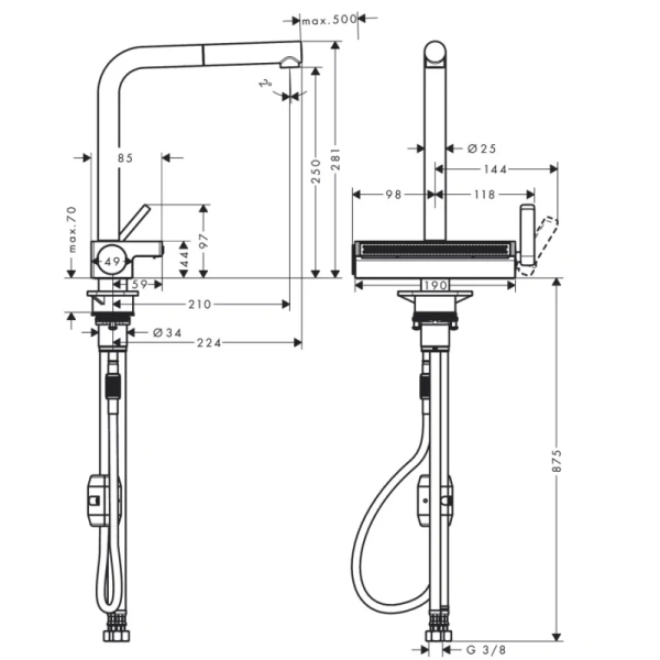смеситель для кухни hansgrohe aquno select m81 73836000, хром