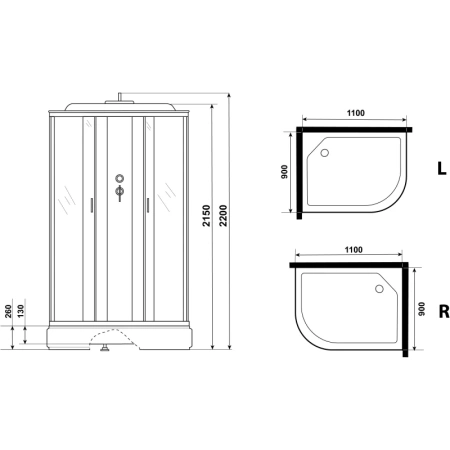 душевая кабина niagara classic 110х90 ng-33194-14r без гидромассажа