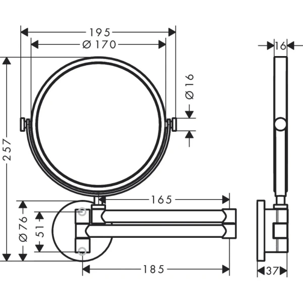 Косметическое зеркало Axor Universal 42849000 подвесное, без подсветки, увел. x7, хром
