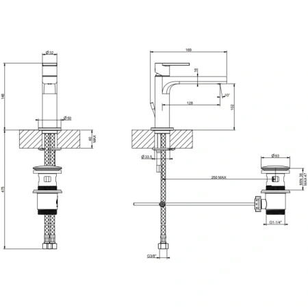 смеситель gessi via manzoni 38601#031 для раковины, с изливом 128 мм, с донным клапаном, цвет хром