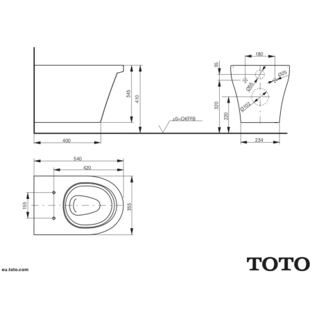 унитаз подвесной toto cf cw132y#nw1, без сиденья, цвет белый