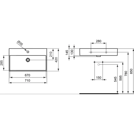 раковина накладная 70 см ideal standard strada k078201