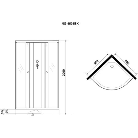 душевая кабина niagara eco 90x90 e90/13/tn/bk без гидромассажа