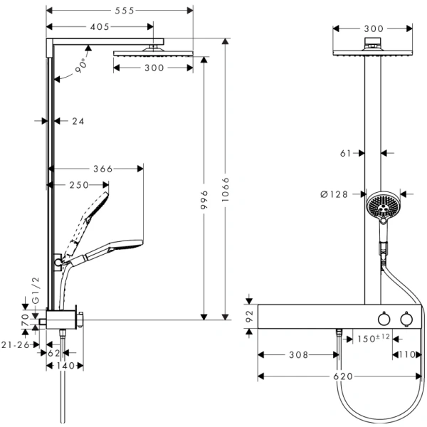 душевая система hansgrohe raindance e showerpipe 300 1jet 27363000