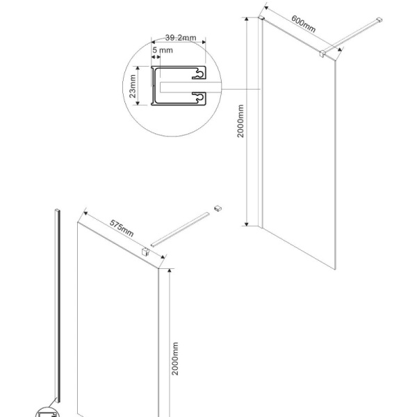 неподвижная перегородка 60 см vincea walk-in vsw-1h600clgm прозрачное