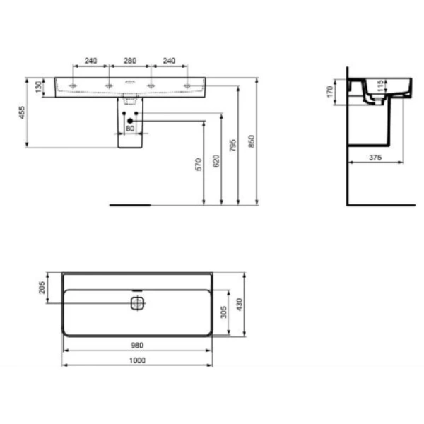 раковина накладная 100 см ideal standard strada ii t364001