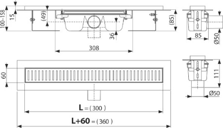 душевой лоток alcaplast apz1 300 с опорами