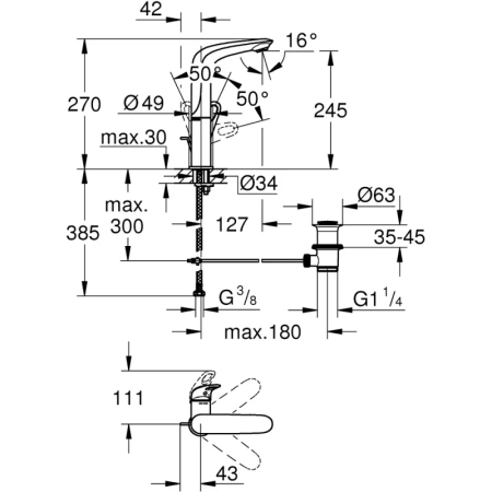 смеситель для раковины с донным клапаном grohe eurostyle new 23569ls3