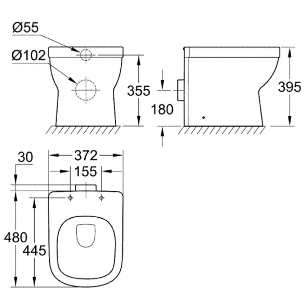 приставной безободковый унитаз grohe euro ceramic 3932900h