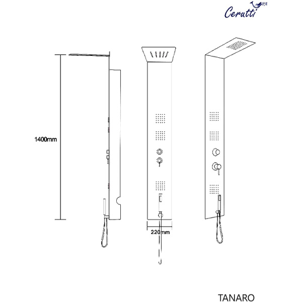 душевая панель ceruttispa tanaro b ct8991 с гидромассажем черная глянцевая