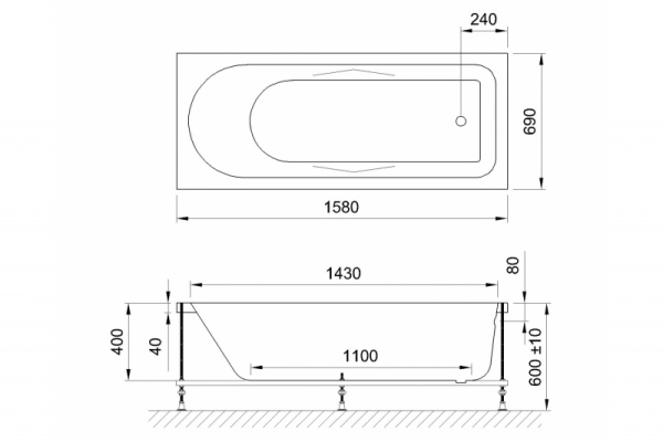 акриловая ванна royal bath tudor standart 160x70 rb407702st с гидромассажем