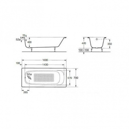 чугунная ванна roca continental 160x70 21291200r с антискользящим покрытием