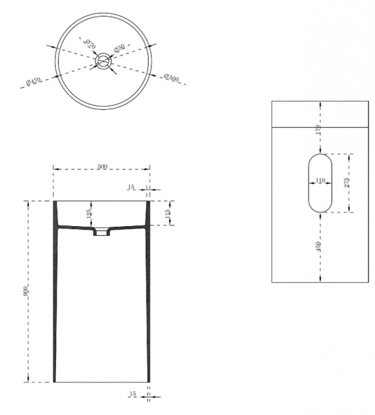 раковина напольная nt bagno verona nt405, 50 х 50 х 90 см