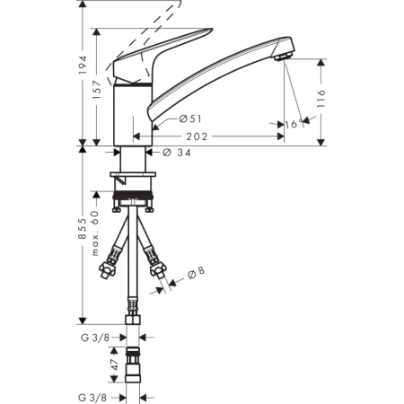 смеситель для кухни hansgrohe logis m31 71831000, хром