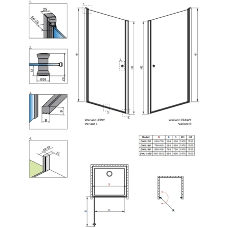 душевая дверь radaway eos dwj i 100 right 137923-01-01r прозрачное