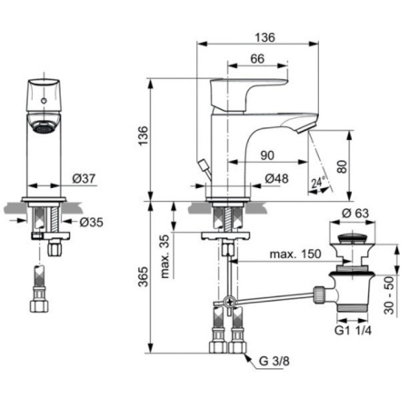 смеситель для раковины ideal standard connect air a7017aa