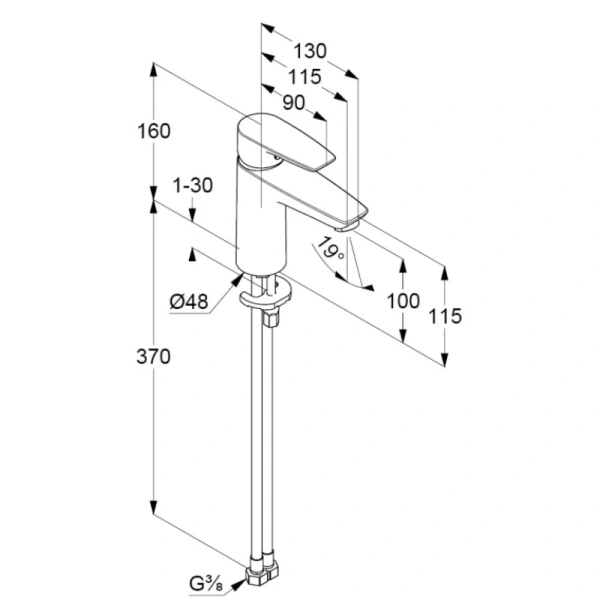 смеситель для раковины kludi pure&solid 342920575 без донного клапана, цвет хром