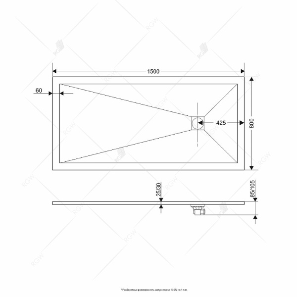 душевой поддон из искусственного камня rgw stone tray st-w 150х80 16152815-01 белый