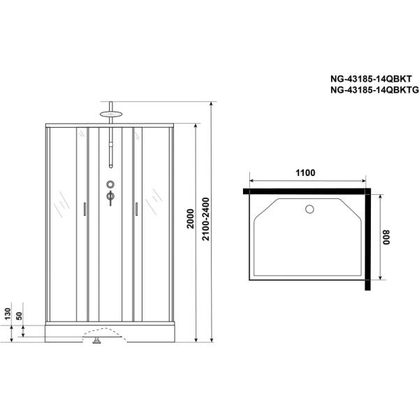 душевая кабина niagara classic 110х80 ng-43185-14qbkt без гидромассажа