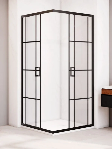 душевой уголок rgw passage pa-34b профиль черный, стекло с рисунком
