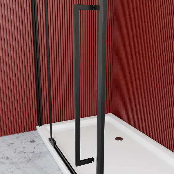 душевой уголок, душевое ограждение esbano art esa-108ps-b 100х80 см с распашной дверью, прямоугольный, профиль черный матовый, стекло прозрачное 6 мм, без поддона