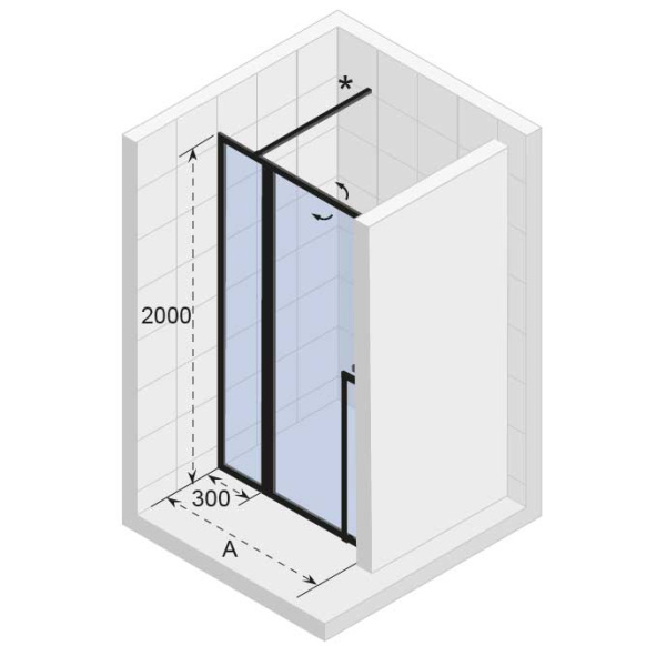 душевая дверь в нишу riho lucid gd104 gd111b000(g005004121) 110 x 200 см, стекло прозрачное, профиль черный матовый