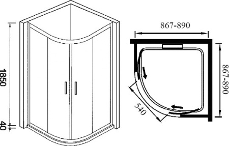 душевой уголок weltwasser ww300 rs22 90×90 10000003102 профиль хром, стекло прозрачное