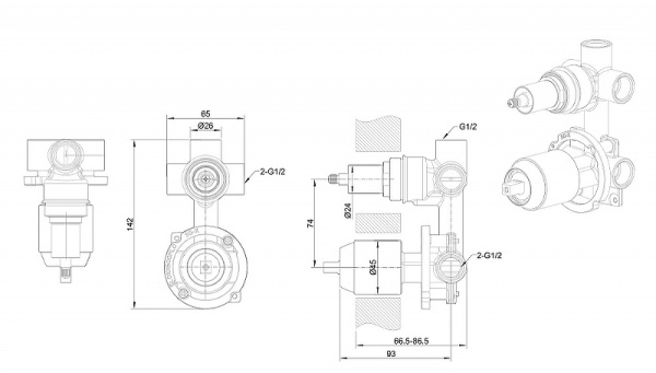 скрытая часть для смесителя bravat rhein d969bw-b-eng