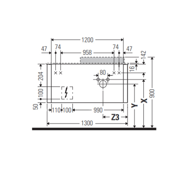 duravit happy d.2 plus столешница 16x1300x550мм для тумбы #hp4932, hp4942, hp4952 ,hp4962, hp4972 с вырезом под 1 раковину dx, цвет: graphite supermat